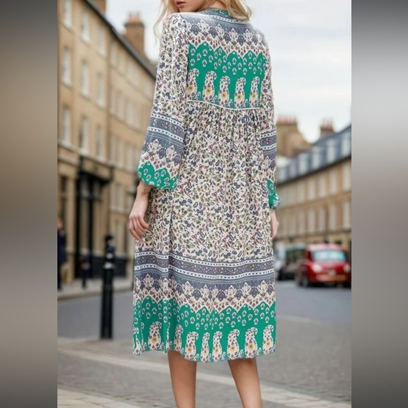 R.Vivimos | Boho Long Sleeve Floral Print Retro V Neck Tassel Midi Dress small - Picture 8 of 9